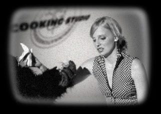 retro cooking show look in black and white